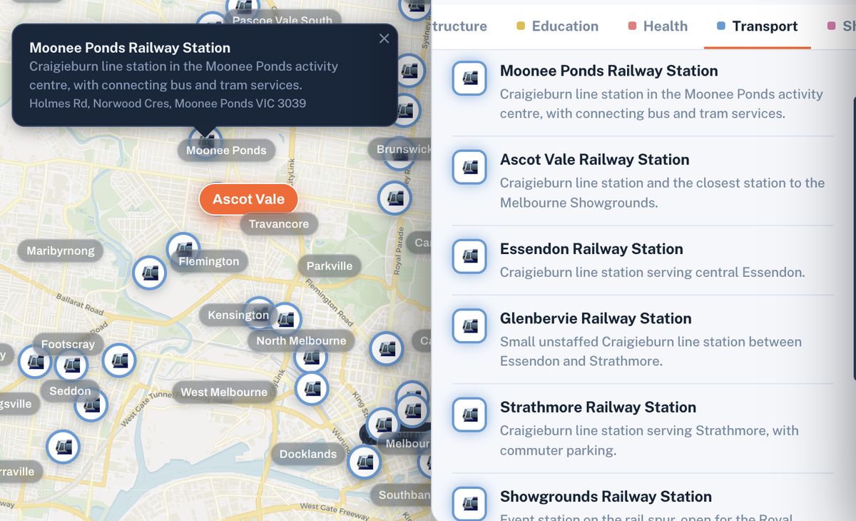 Transport layer showing railway stations and lines