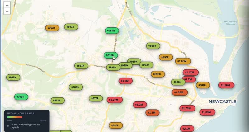 Median house prices mapped across Australia