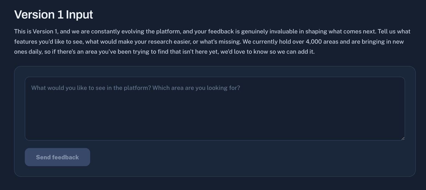 Version 1 Input feedback panel inside the platform